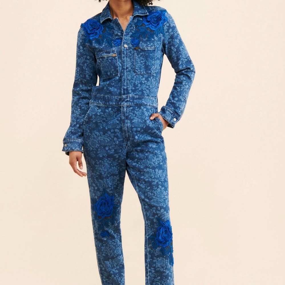 Free People Blue Floral Jumpsuit